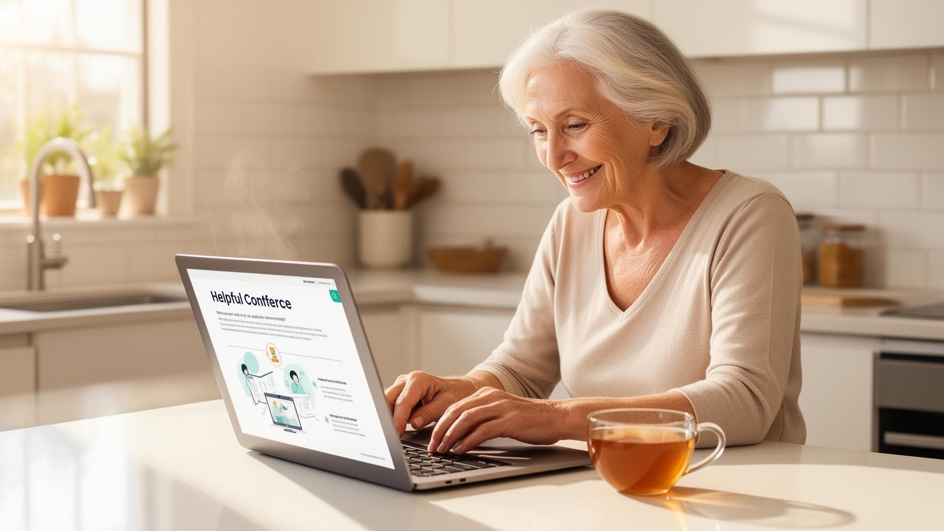 Senior woman using laptop at home